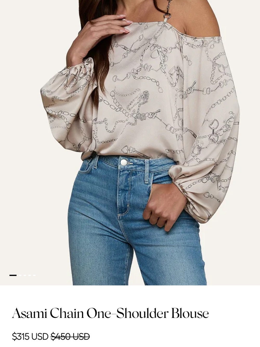 L'AGENCE Champagne-Beige Chain-Print Satin Cold-Shoulder Blouse